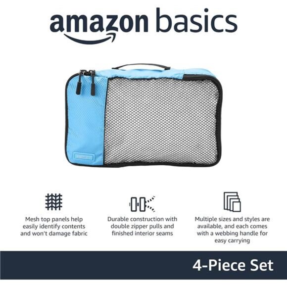 4 Piece Packing Travel Organizer Zipper Cubes Set, Small, Sky Blue - Picture 2 of 8